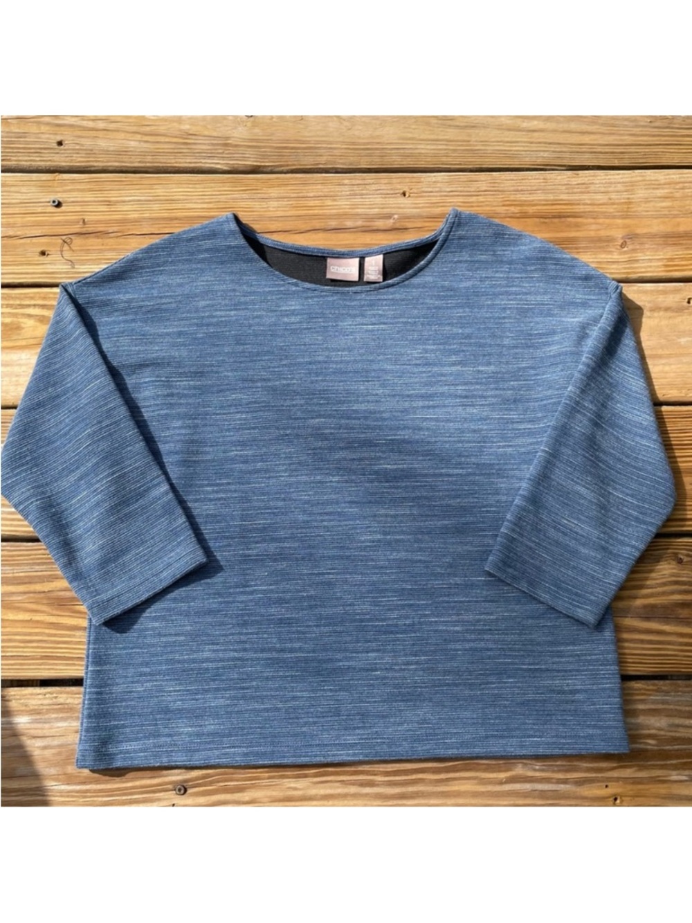 Chico's Heathered Blue 3/4 Sleeve Knit Top